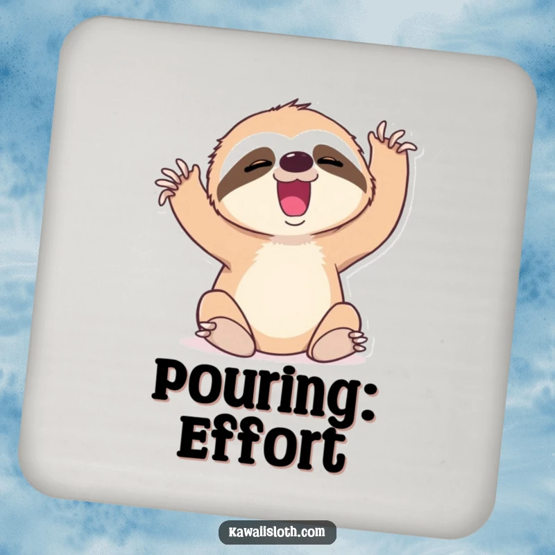 Funny drink coaster featuring a sloth yawning and stretching its limbs, adding humor to your table.
