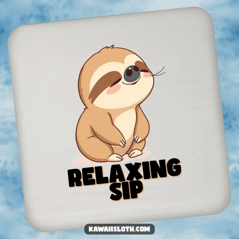 Funny drink coasters featuring a peaceful sloth enjoying a gentle breeze, adding calm and surface protection.