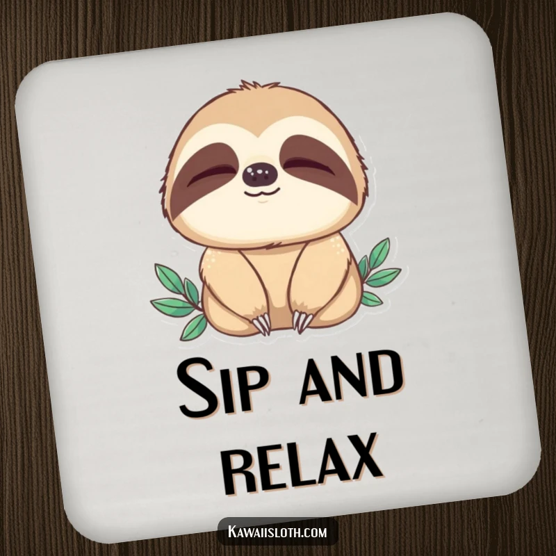 Funny drink coaster with a sloth blinking slowly, symbolizing peace and a relaxed vibe. Protects surfaces with gentle humor.