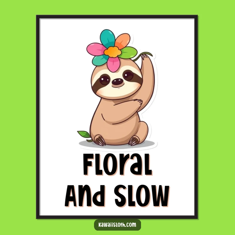 Funny Flower Sloth Poster - Gentle Head Balance Art, Adorable Funny Gift!
