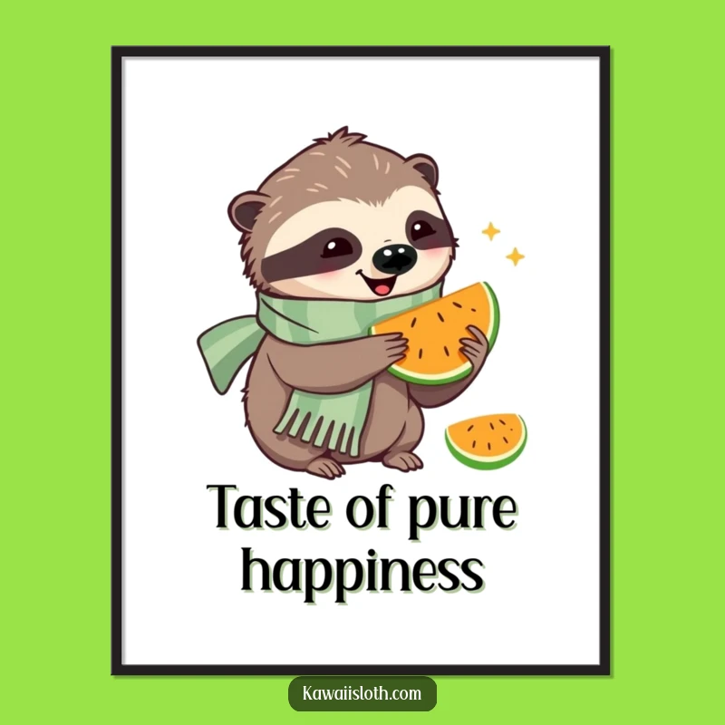 Funny Happy Sloth Fruit Poster: Whimsical Humorous Gift for Kitchen Decor