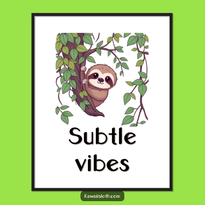 Funny Shy Sloth Poster - Gentle Gaze Artwork for a Peaceful, Humorous Space