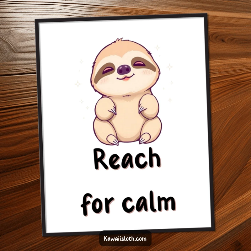 Funny sloth poster, sloth reaching languidly for a peaceful aura, humorous art, perfect funny gift.