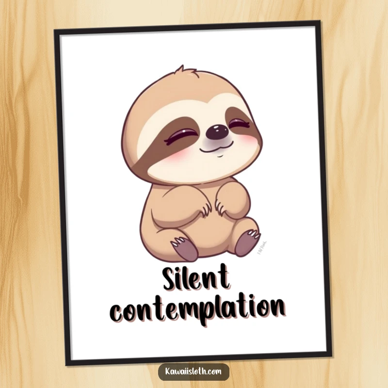 Funny poster of a sloth slowly blinking, conveying a sense of calm observation and peaceful humor.