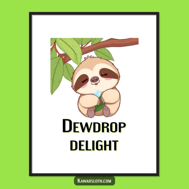 Funny Sloth Dewdrop Poster - Tiny Smile Artwork for a Joyful, Calm Space