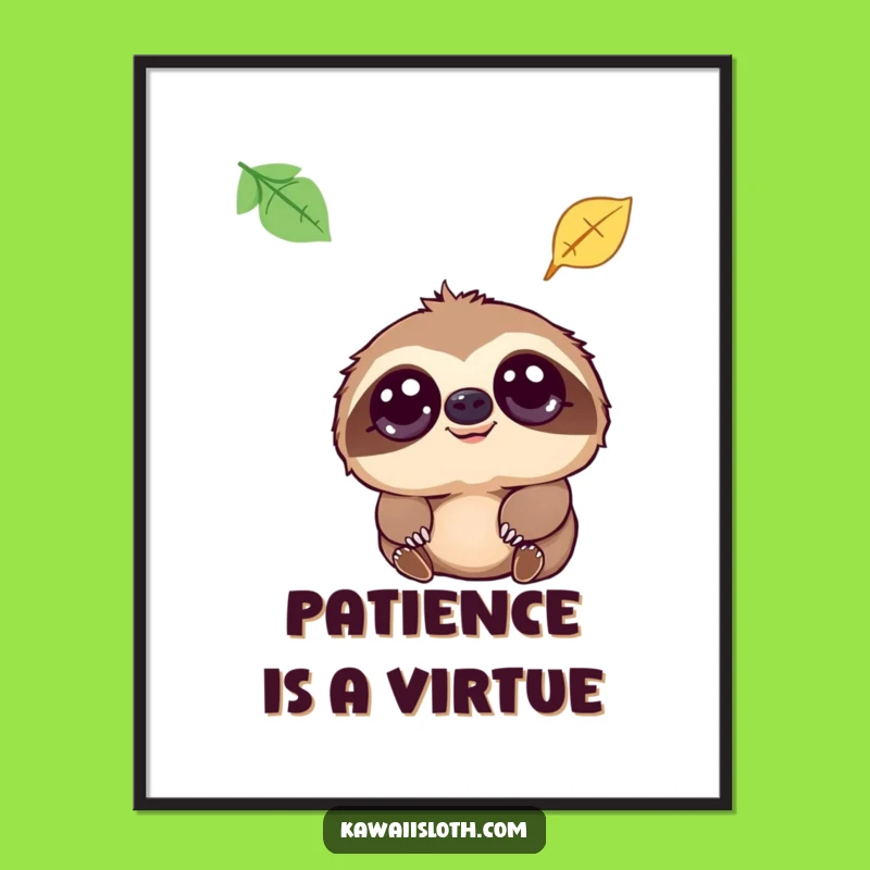 Funny Sloth Gentle Eyes Leaf Fall Poster, Humorous Wall Art Gift for Serene Spaces