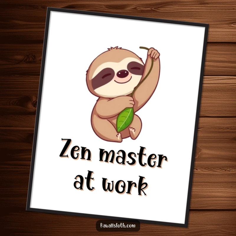 Funny poster art of a smiling sloth leisurely reaching for a leaf, adding a touch of calm and humor to any room.