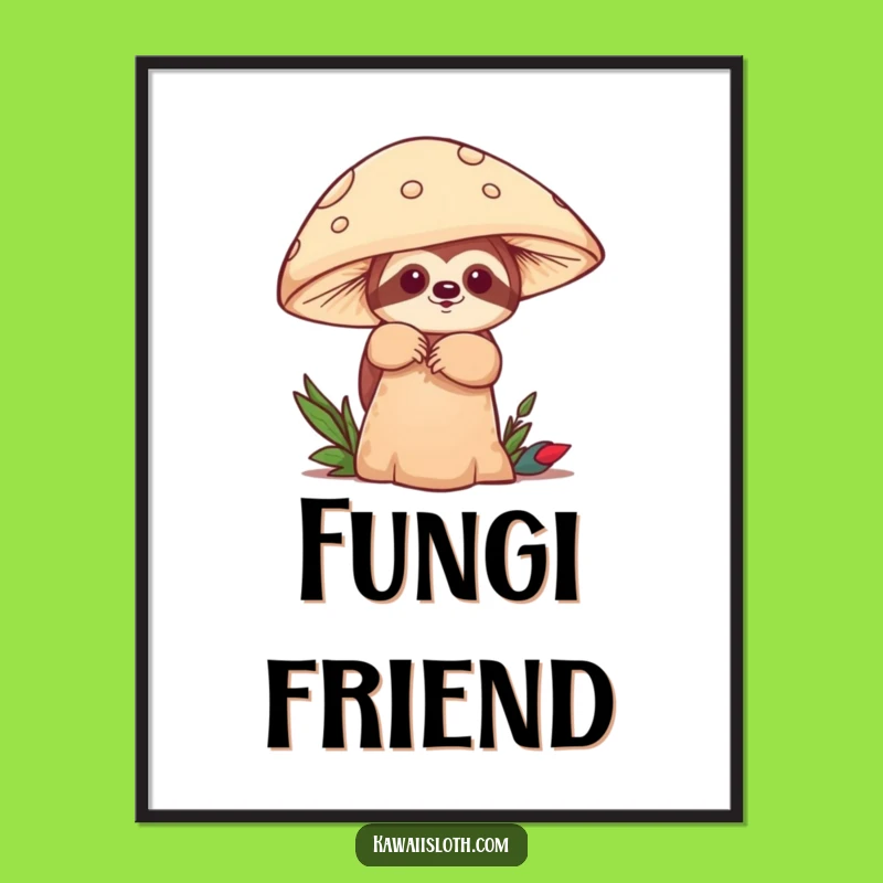 Funny Sloth Mushroom Peek Poster: Whimsical Woodland Art, Humorous Gift