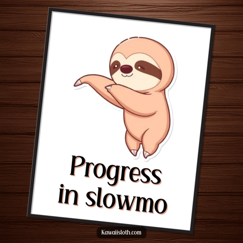 Funny poster featuring a sloth reaching out with a long, curved arm in a humorous slow-motion depiction. Ideal wall art for humor enthusiasts.