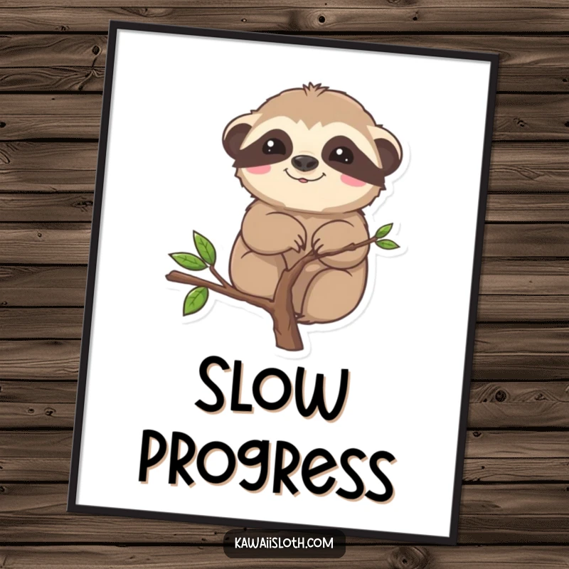 Funny poster of a sloth comically stuck halfway up a small branch, adding humorous wall decor.