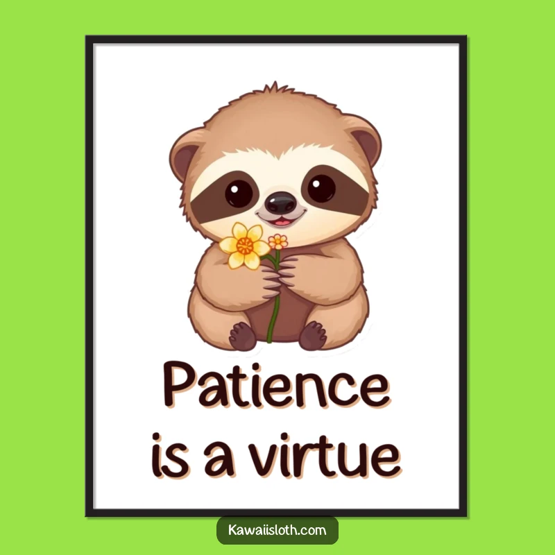 Funny Sloth Flower Art Print: Charming Funny Decor for Any Room