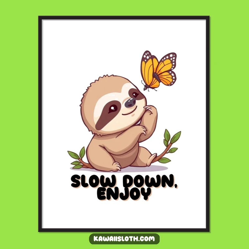 Funny Sloth Butterfly Poster: Embrace Slow Vibes With Humorous Art!