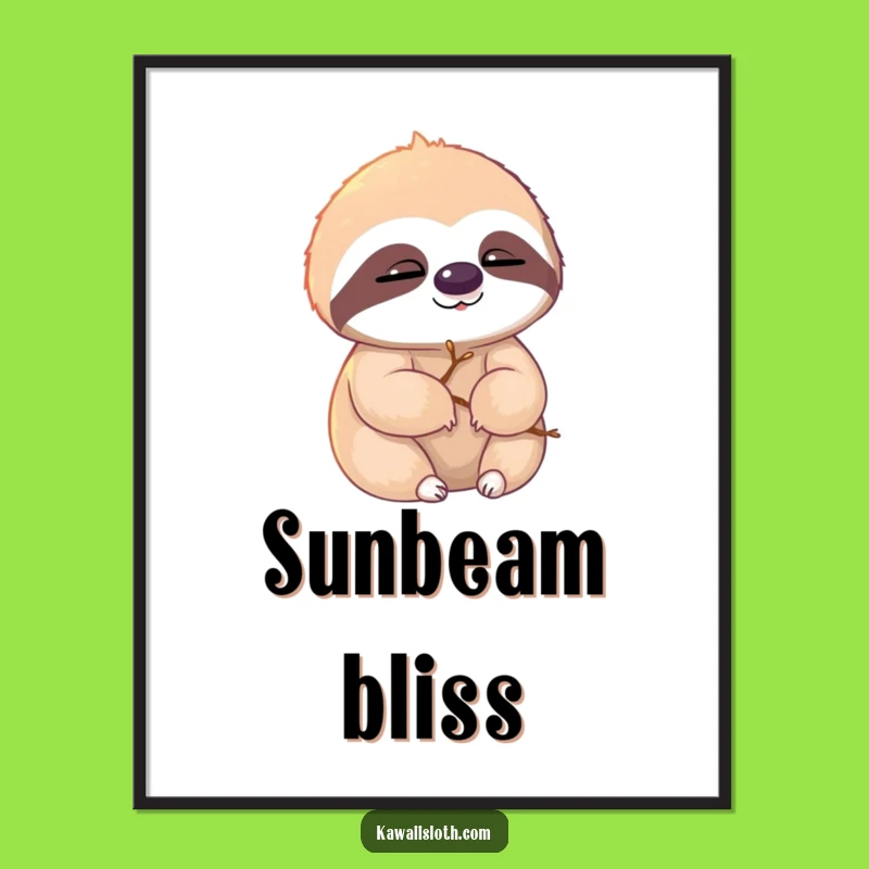 Funny Sloth Twig Poster - Sunlight Blink Artwork for a Relaxed, Humorous Space