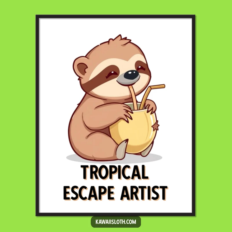 Funny Vacation Sloth Poster - Whimsical Wall Art for Tropical Vibes