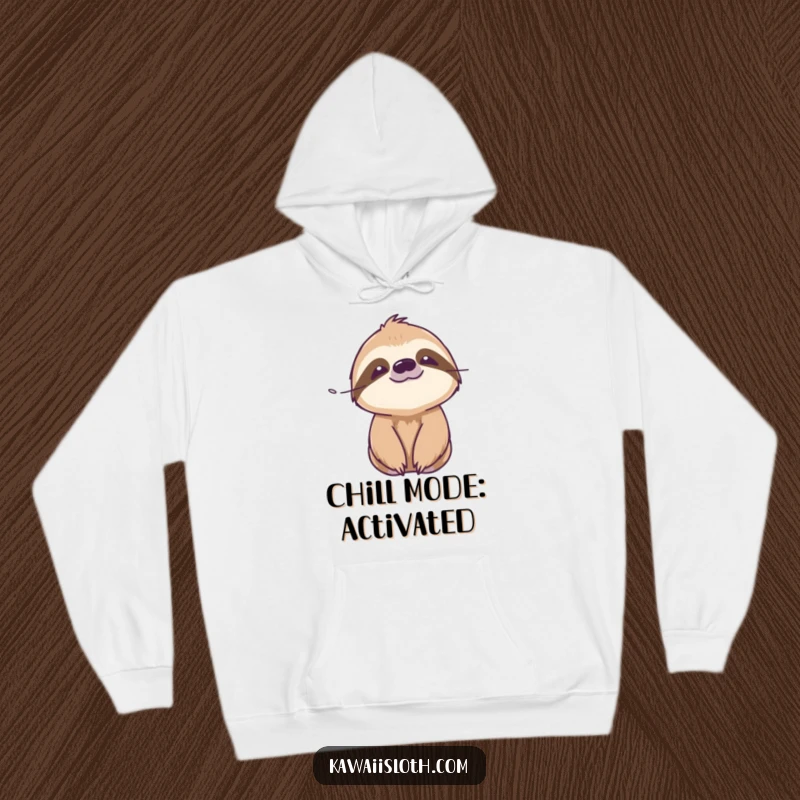 Funny serene sloth hoodie showing a sloth with a peaceful expression basking in a gentle breeze, ideal for relaxation.