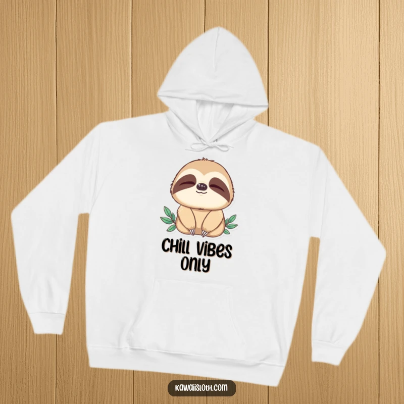 Funny hoodie with a sloth blinking slowly, conveying deep peace and relaxation. Ideal for cozy days and humorous comfort.