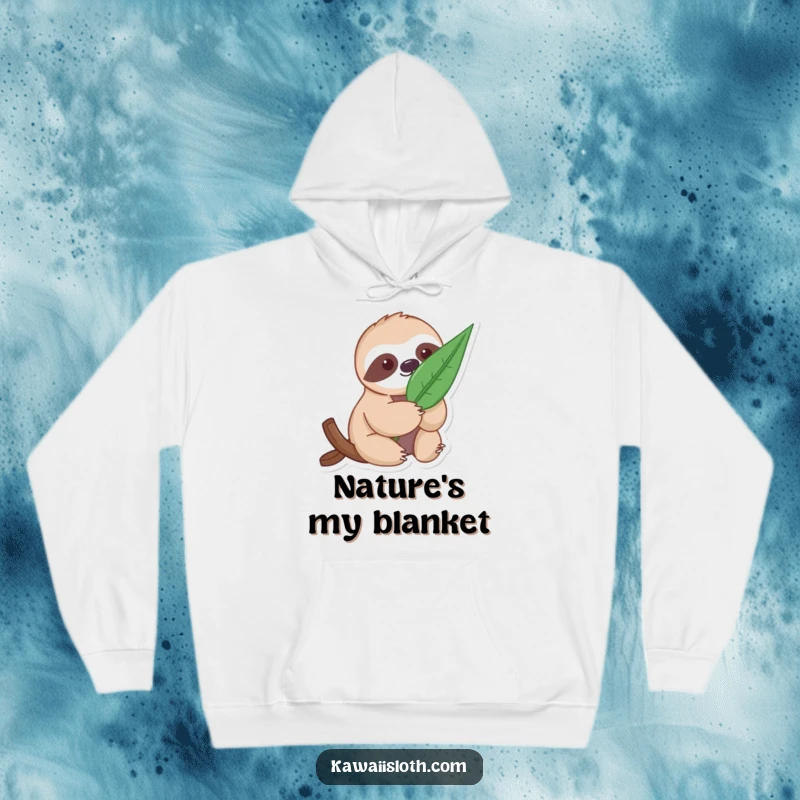Funny Gentle Sloth Hoodie: a cozy hoodie with a sloth gently holding a large leaf, ideal for nature lovers.