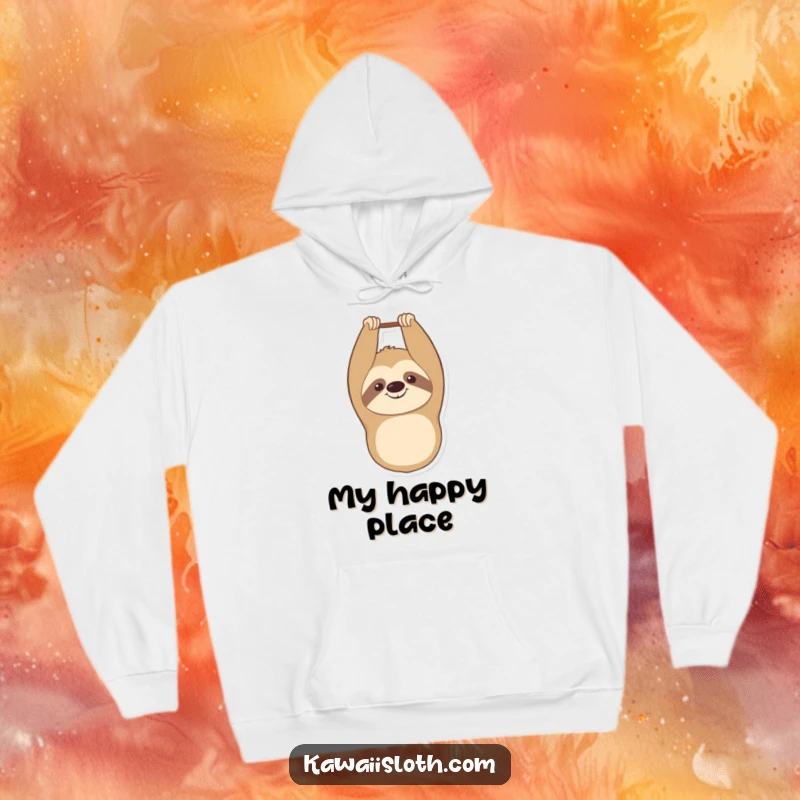 Funny hoodie designed with a smiling sloth hanging upside down, offering warmth and a humorous, contented vibe.