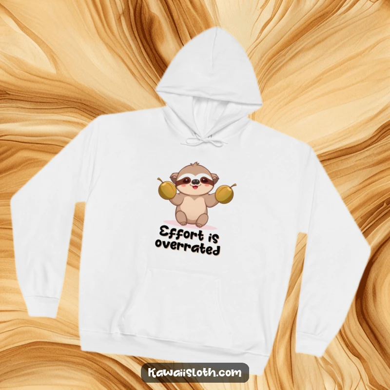 Funny sloth hoodie, attempting to juggle coconuts, embodying comedic effort, a great funny gift.