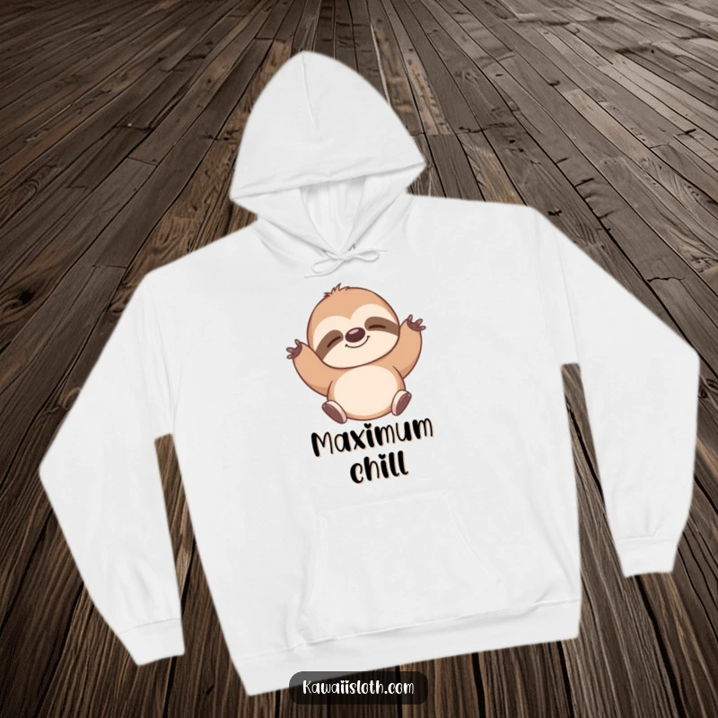 Funny hoodie featuring a sloth stretching contentedly with a peaceful smile, offering cozy relaxation and humor. A great gift.