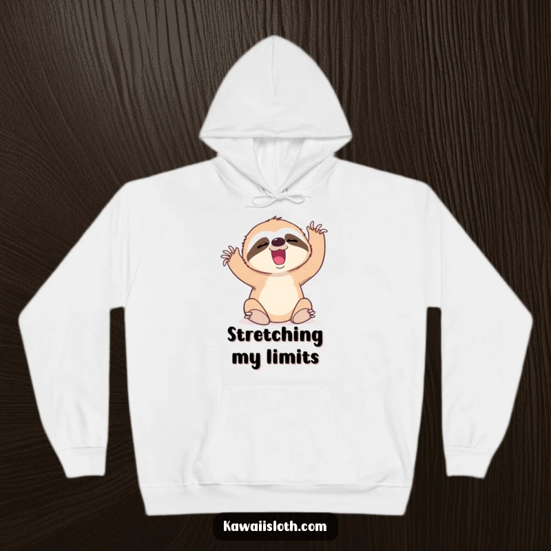 Funny hoodie featuring a sloth yawning and stretching, offering cozy comfort and humorous vibes.