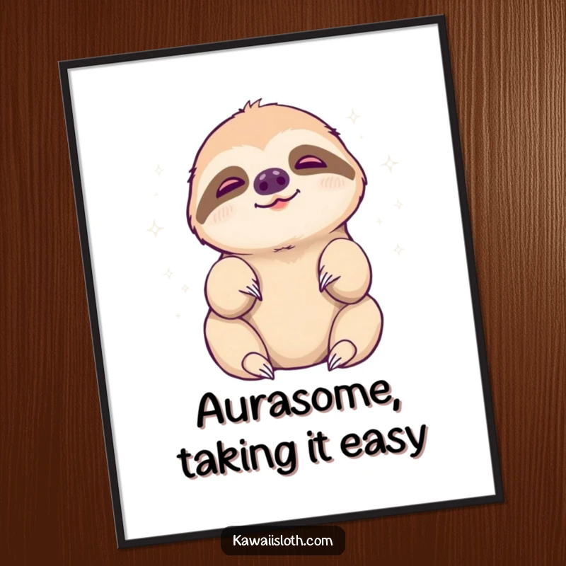 Funny Free Printable Wall Art: A sloth languidly reaches out towards a soft, shimmering, peaceful aura. Meditative and funny.