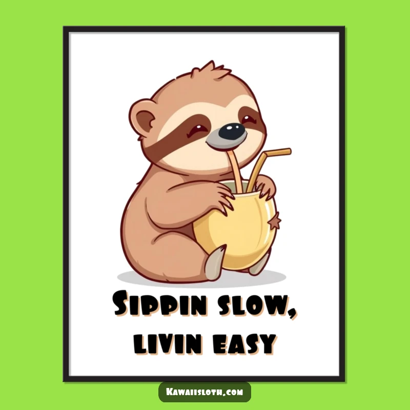 Free Printable Wall Art: Sloth Coconut Chill, Tropical Decor Downloadable Gift