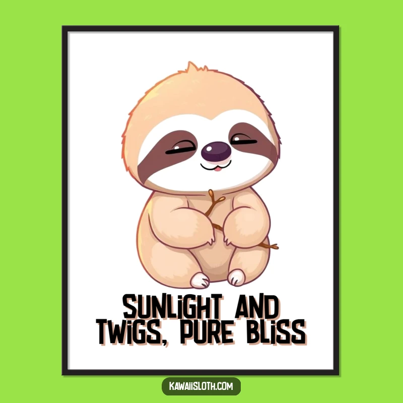 Free Printable Wall Art: Sunny Sloth with Twigs - Funny Animal Downloadable Decor