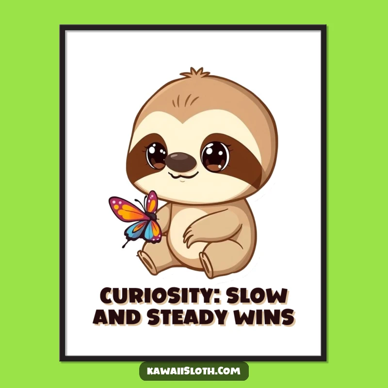 Funny Free Printable Sloth Wall Art: Curious Butterfly Observer Downloadable Decor