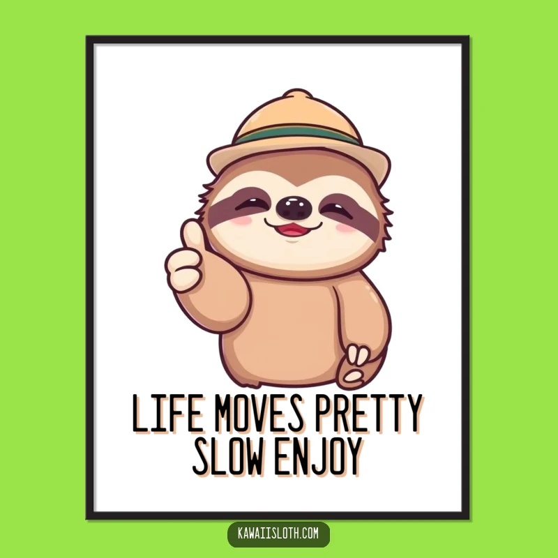 Funny Free Printable Wall Art: Lazy Sloth Thumbs Up Chill Downloadable Art