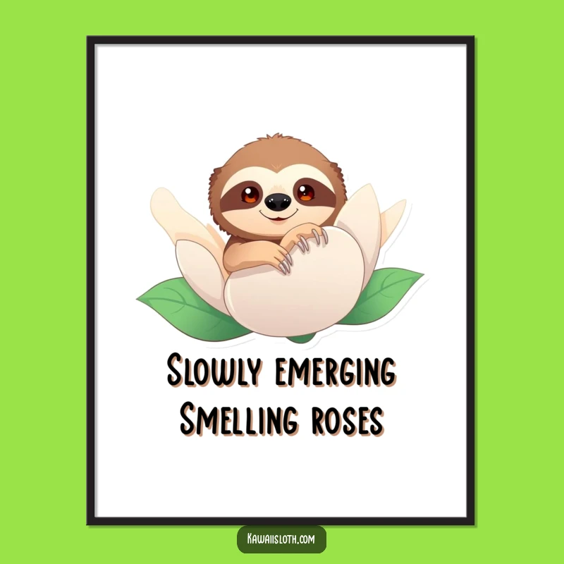 Funny Free Printable Wall Art: Sloth Peeking Flower, Humorous Downloadable Decor