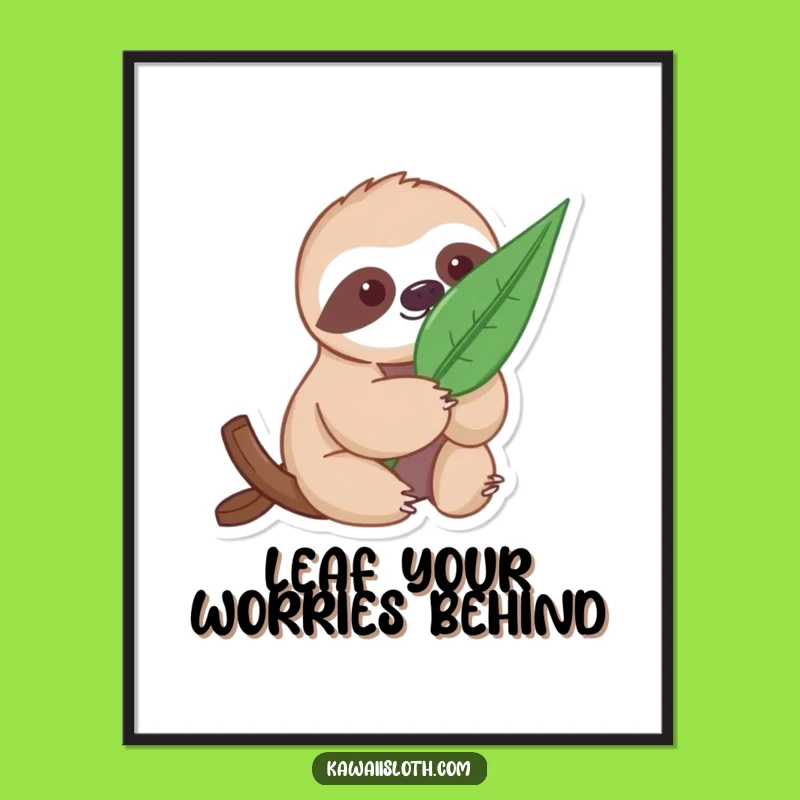 Free Printable Wall Art: Leaf Sloth, Nature Calm, Downloadable Decor
