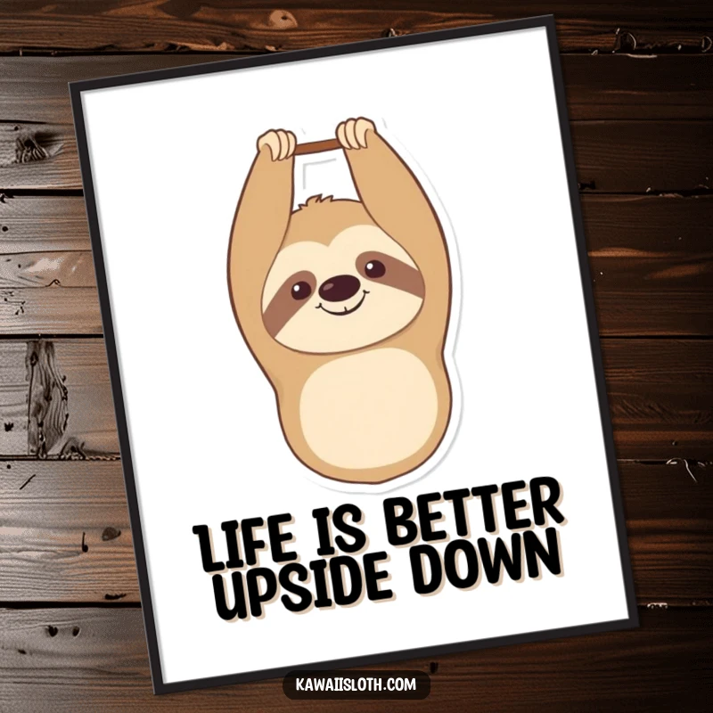 Funny Free Printable Wall Art: A sloth hanging upside down, smiling contentedly, embodying ultimate relaxation.