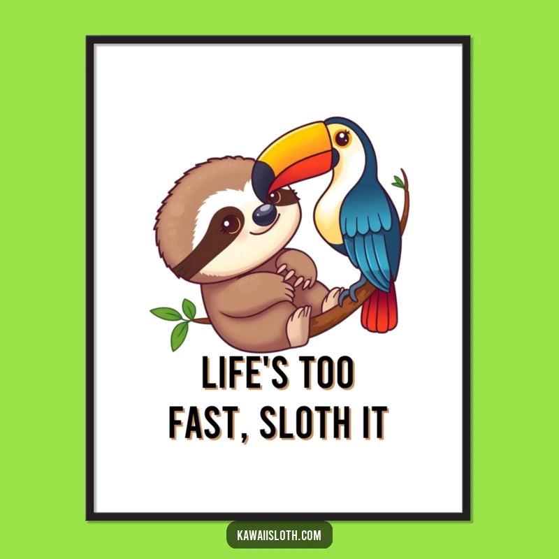 Free Printable Wall Art: Funny Sloth & Toucan Jungle Scene Download for Home Decor