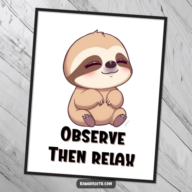 Funny free printable wall art of a sloth slowly blinking, captured in a moment of serene observation.