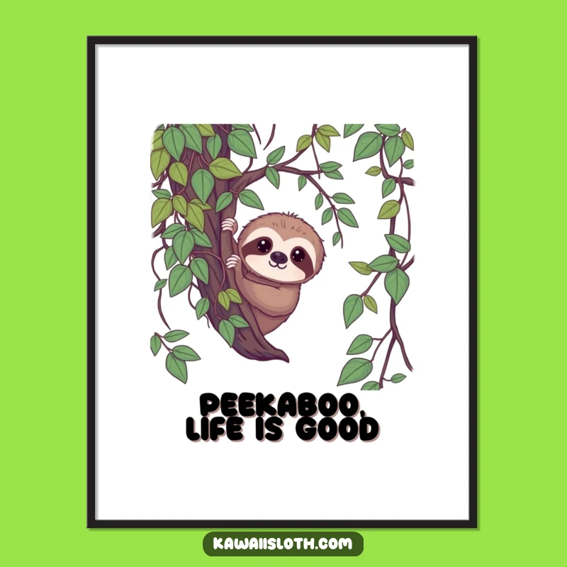 Free Printable Wall Art: Shy Sloth Vine Peek - Funny Animal Downloadable Decor
