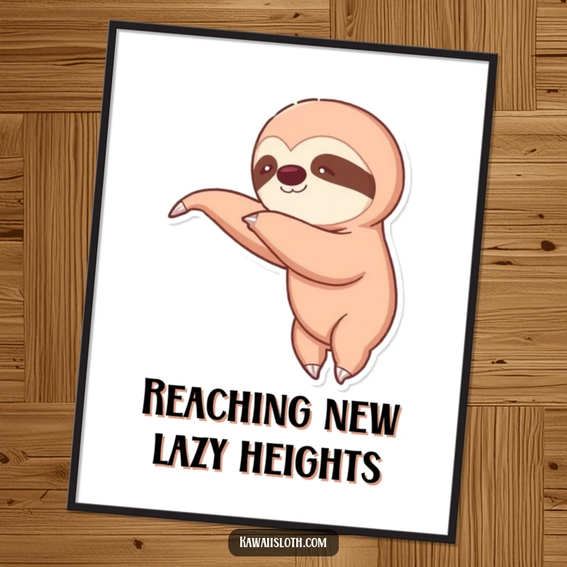 Funny Free Printable Wall Art: Sloth slowly reaching a long arm, depicted with a funny, lazy expression on its face.