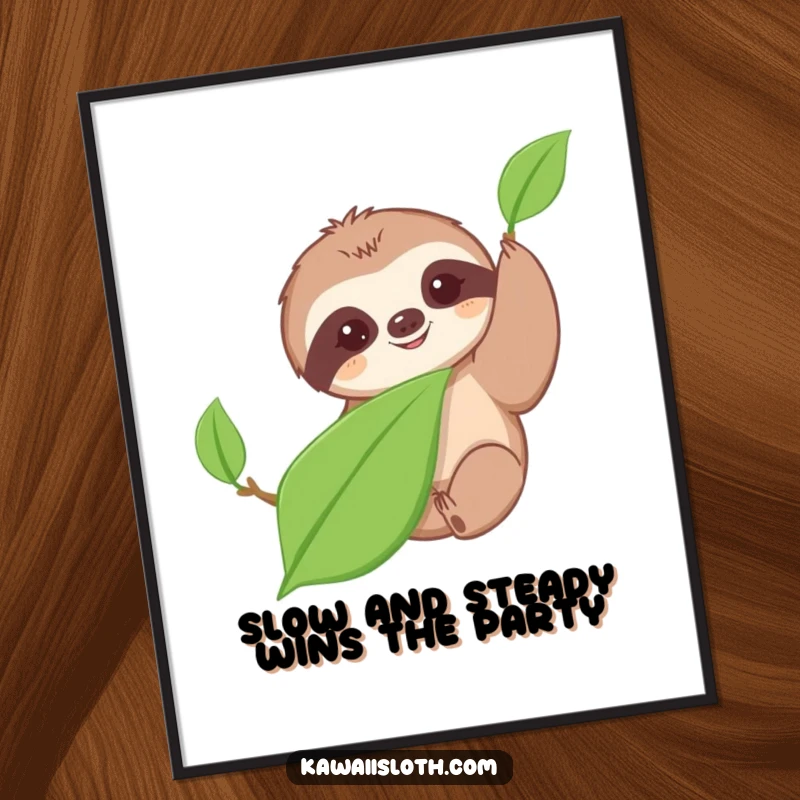 Funny Free Printable Wall Art: A cute sloth depicted in mid-slow motion, reaching for a tempting leaf.