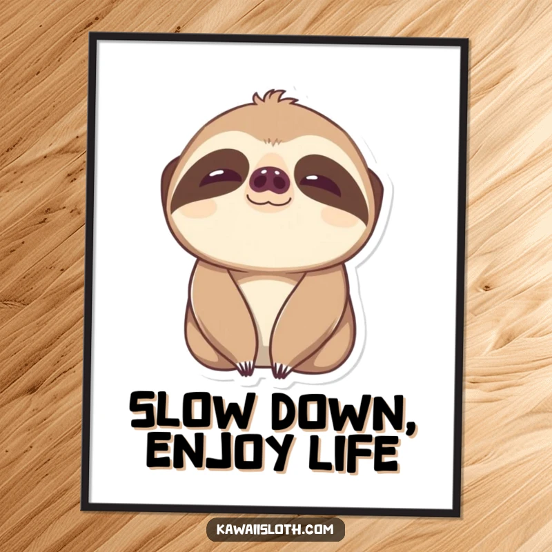 Funny Free Printable Wall Art: A sloth blinks slowly with wide, content eyes, creating a peaceful and humorous decorative piece.