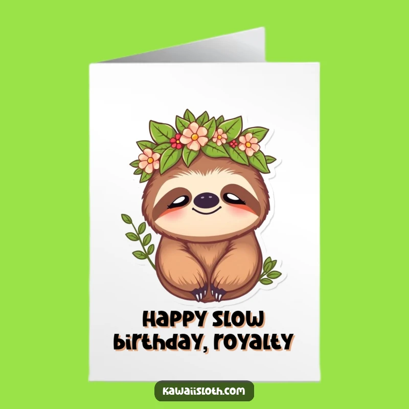 Free Printable Birthday Card: Peaceful Sloth King - Relaxing Downloadable Gift