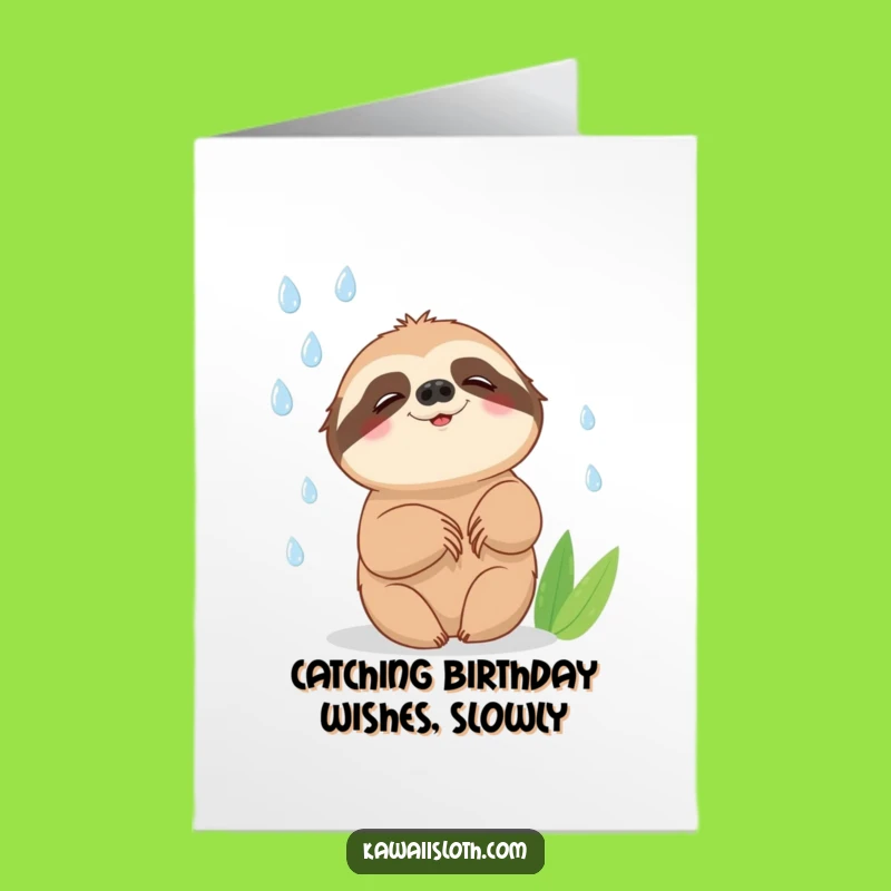 Free Printable Birthday Card: Sloth Catching Rain, A Joyful Funny Downloadable Gift