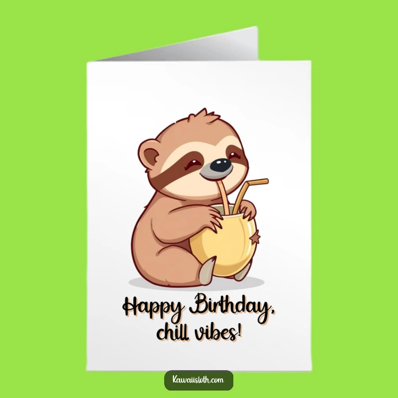 Free Printable Birthday Card: Sloth Sipping Coconut, Tropical Downloadable Gift
