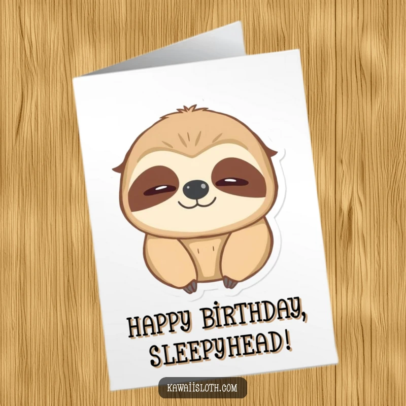 Funny Free Printable Birthday Card: A cute sloth slowly blinking with a soft, warm glow, conveying cozy birthday wishes.
