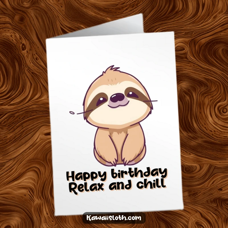Funny Free Printable Birthday Card: Sloth with a serene face enjoying a soft breeze, wishing you a peaceful birthday.