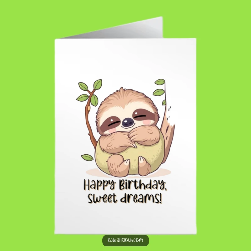 Free Printable Birthday Card: Dreamy Sloth Hugging Pillow, Cozy Downloadable Gift