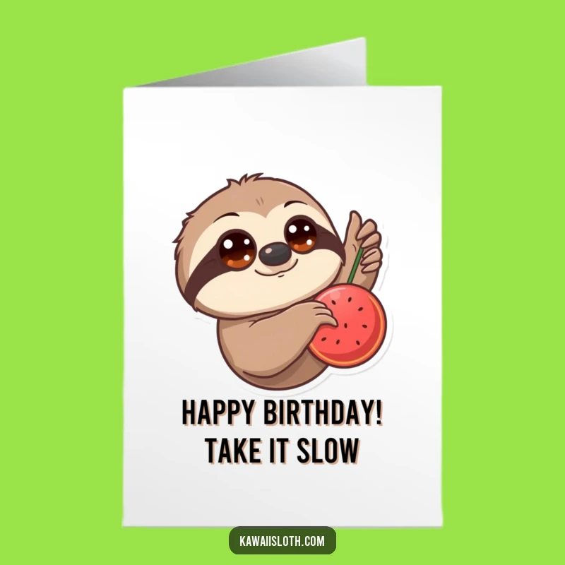 Free Printable Birthday Card: Sloth Reaching for Cake Downloadable