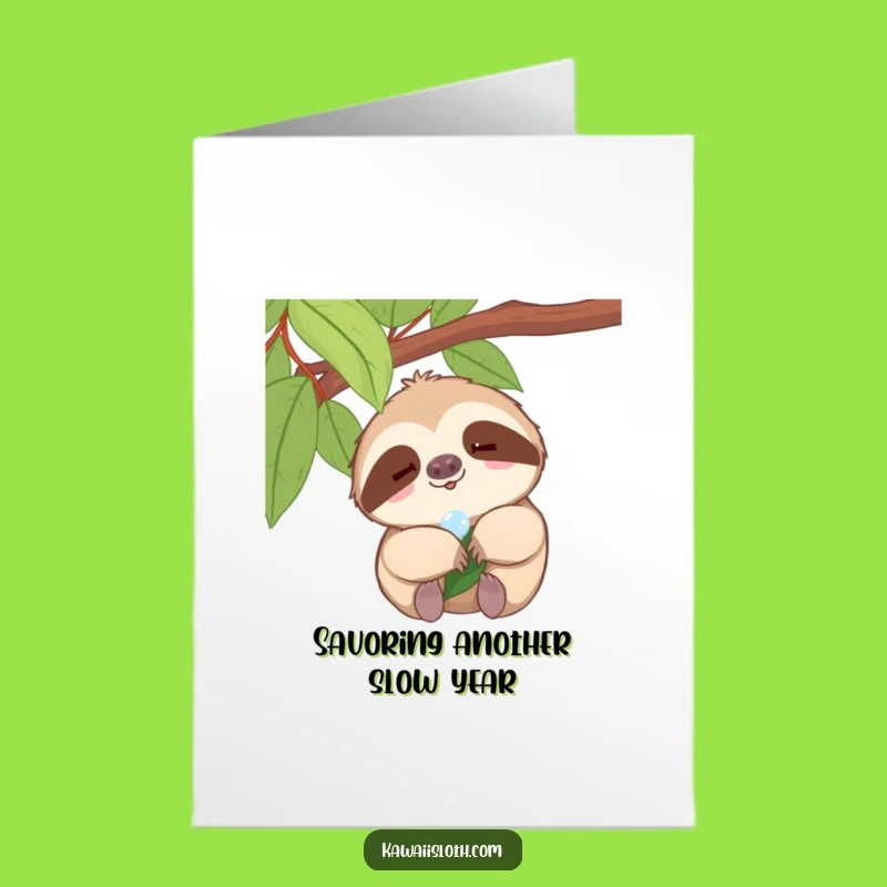 Free Printable Birthday Card: Smiling Sloth & Dewdrop - Enjoyable Downloadable
