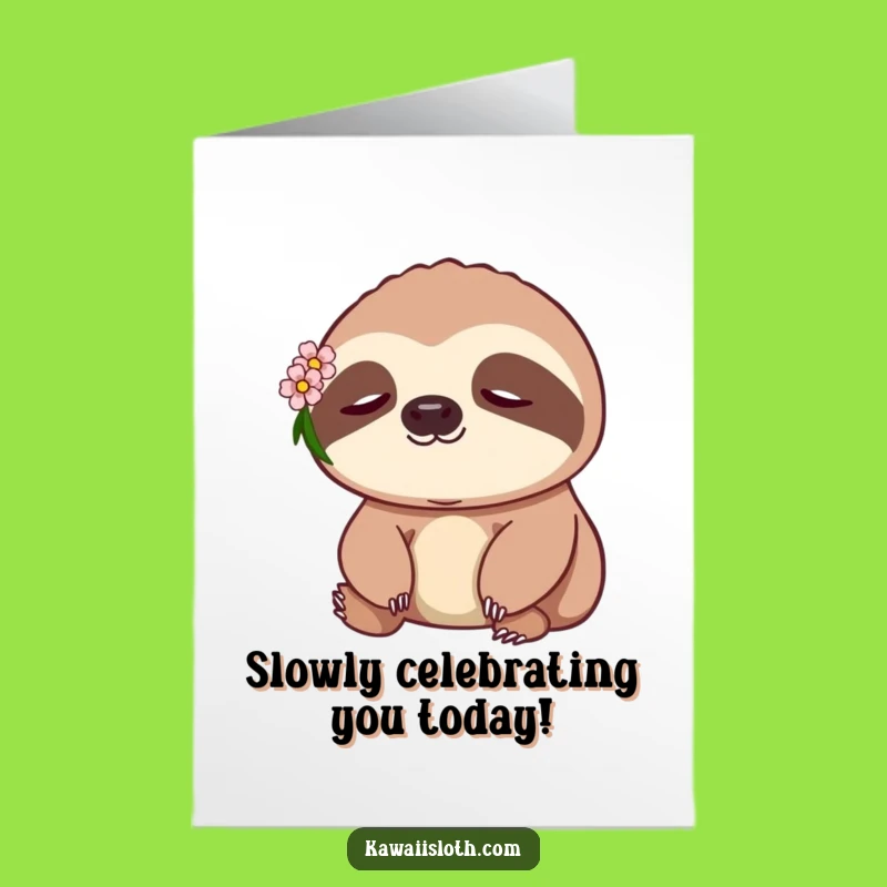 Free Printable Birthday Card: Peaceful Sloth Flower Fan, Hilarious Downloadable Gift