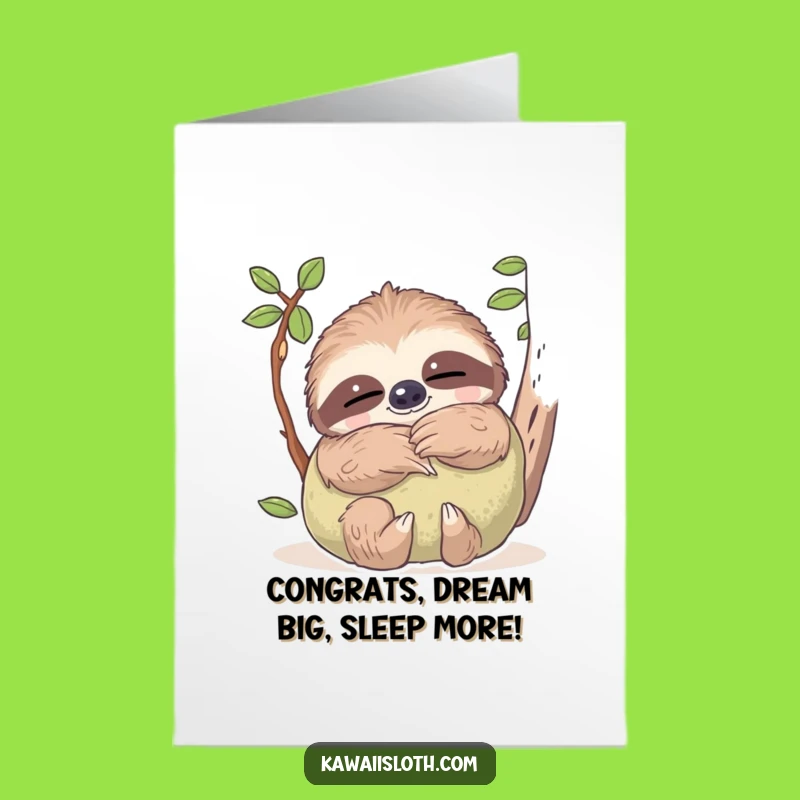 Free Printable Congrats Card: Dreamy Sloth Pillow Comfort, Funny Downloadable Gift