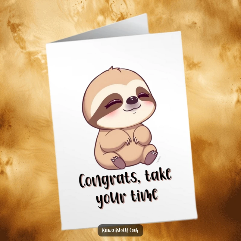 Funny free printable congratulations card featuring a sloth slowly blinking, enjoying a moment of quiet observation.